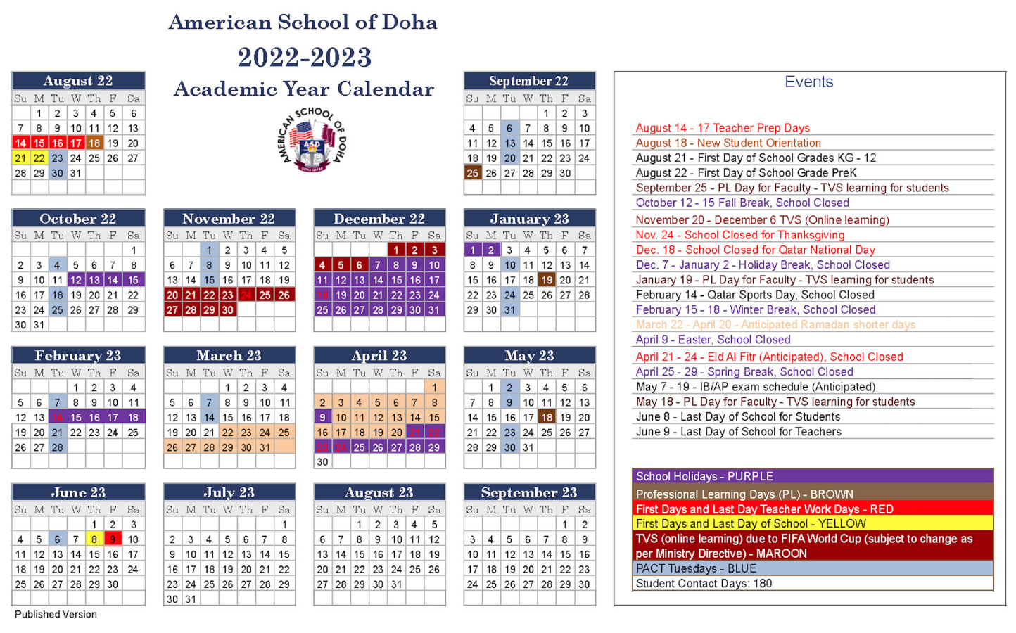 ASD Calendar Published Version American School of Doha