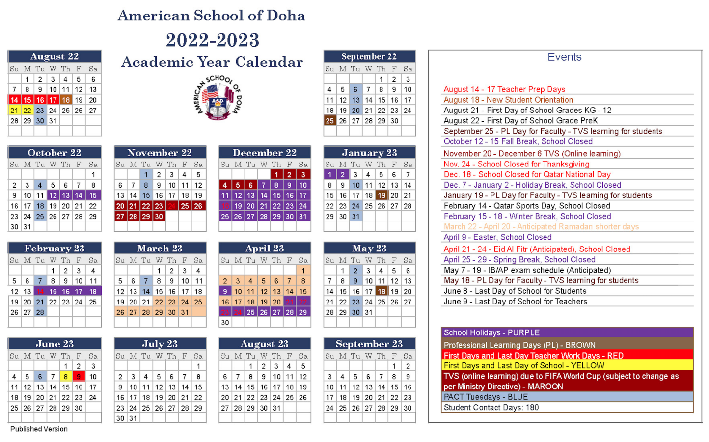 ASD Calendar Published Version - American School of Doha