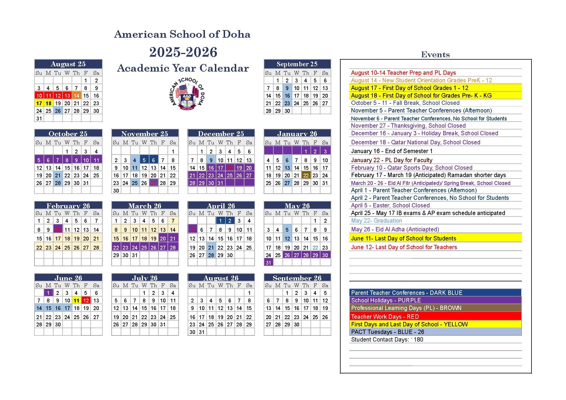 ASD Calendar Published Version American School of Doha